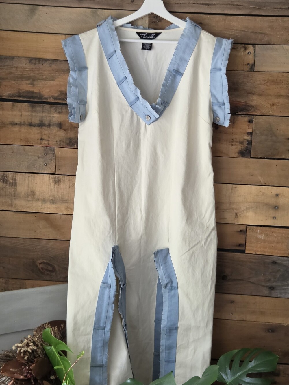 Thrill Cream & Light Blue Ruffle-Trim Dress